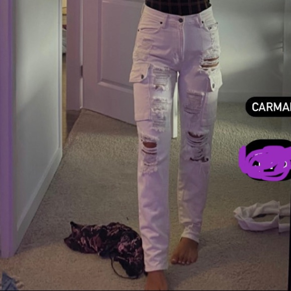 LF carmar white high rise distressed slim fit cargo denim jeans sz 26
